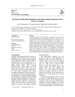 The Status and Breeding Population of the Spur-Winged Lapwing Vanellus Spinosus in Cyprus