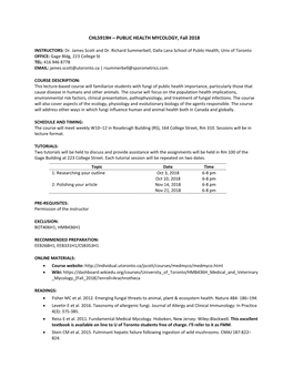 CHL5919H – PUBLIC HEALTH MYCOLOGY, Fall 2018