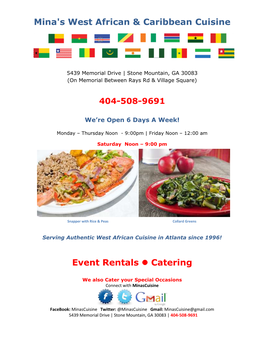 Mina's West African & Caribbean Cuisine Event Rentals Catering