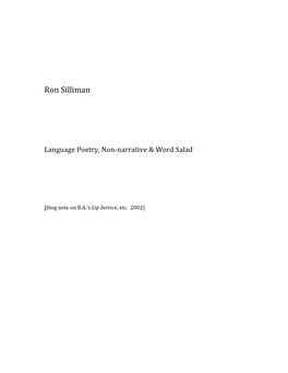 Language Poetry, Non-Narrative & Word Salad