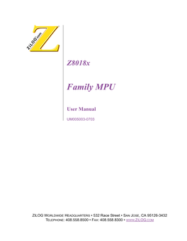 Z8018x Family MPU User Manual