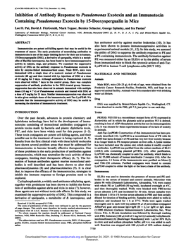 Inhibition of Antibody Response to Pseudomonas Exotoxin and an Immunotoxin Containing Pseudomonas Exotoxin by 15-Deoxyspergualin in Mice Lee H