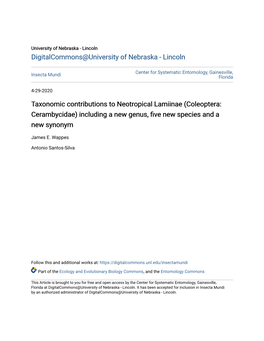 Taxonomic Contributions to Neotropical Lamiinae (Coleoptera: Cerambycidae) Including a New Genus, Five New Species and a New Synonym