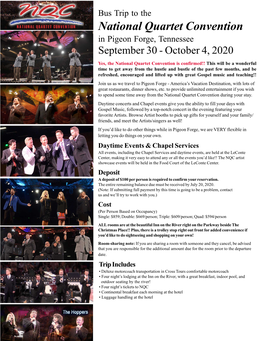 National Quartet Convention in Pigeon Forge, Tennessee September 30 - October 4, 2020