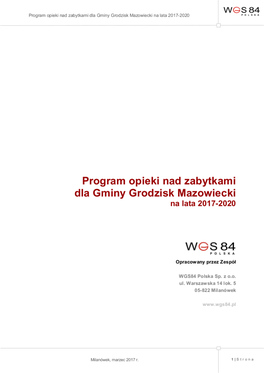 Program Opieki Nad Zabytkami Dla Gminy Grodzisk Mazowiecki Na Lata 2017-2020