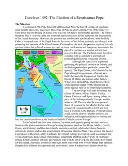 Conclave 1492: the Election of a Renaissance Pope