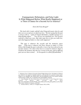 Expungement, Defamation, and False Light: Is What Happened Before What Really Happened Or Is There a Chance for a Second Act in America?