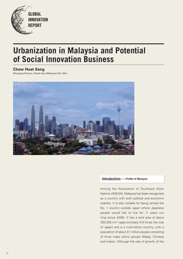 Urbanization in Malaysia and Potential of Social Innovation Business Chew Huat Seng Managing Director, Hitachi Asia (Malaysia) Sdn