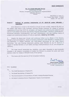 Reminder for Release of Pending Installment of FY 2019