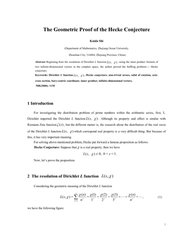 The Geometric Proof of the Hecke Conjecture