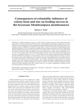 Consequences of Coloniality: Influence of Colony Form and Size on Feeding Success in the Bryozoan Membranipora Membranacea