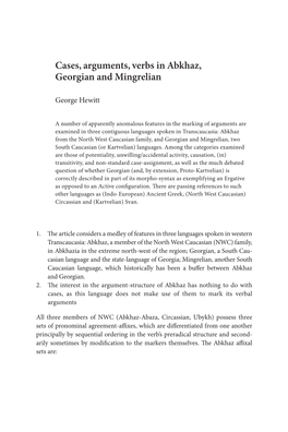 Cases, Arguments, Verbs in Abkhaz, Georgian and Mingrelian