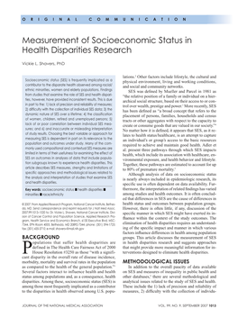 Measurement of Socioeconomic Status in Health Disparities Research