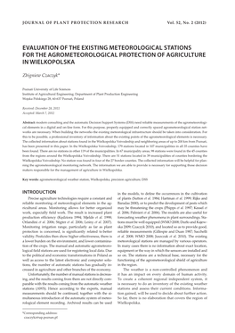 Evaluation of the Existing Meteorological Stations for the Agrometeorological Protection of Agriculture in Wielkopolska