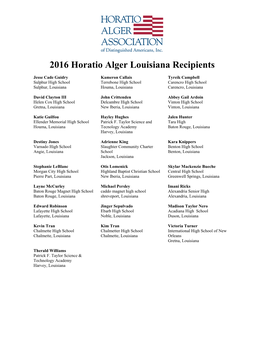 2016 Horatio Alger Louisiana Recipients