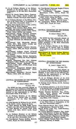 Supplement to the London Gazette, 7 June, 1951 3063