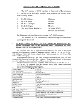 Minutes of 256 SEAC Meeting Date 16/01/2016 the 256 Meeting of SEAC