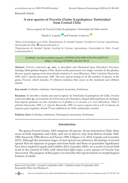 A New Species of Proeulia Clarke (Lepidoptera: Tortricidae) from Central Chile