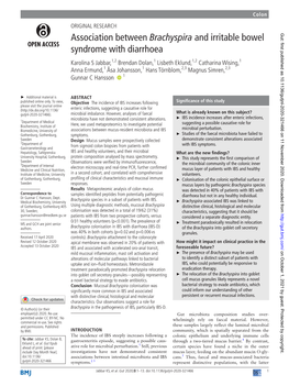 Association Between Brachyspira and Irritable Bowel Syndrome With