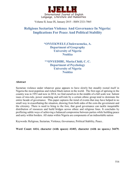 Religious Sectarian Violence and Governance in Nigeria: Implications for Peace and Political Stability