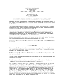 Of Van Wert, Iowa 1880 - 1890 * * * * * * * * * * * * * * * * * * * * * * * * * * * * * Iowa Decatur County Long Creek Township