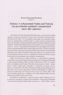 Zmiany W Urbanonimii Nakła Nad Notecią (Na Przykładzie Polskich I Niemieckich Nazw Ulic I Placów)