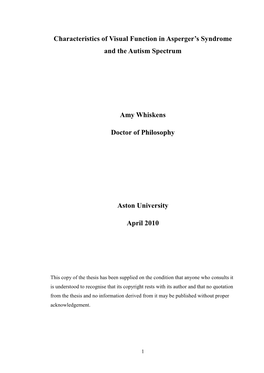 Characteristics of Visual Function in Asperger's Syndrome