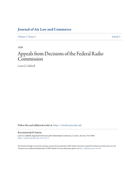 Appeals from Decisions of the Federal Radio Commission Louis G