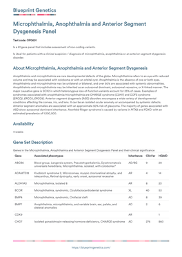 Blueprint Genetics Microphthalmia, Anophthalmia and Anterior