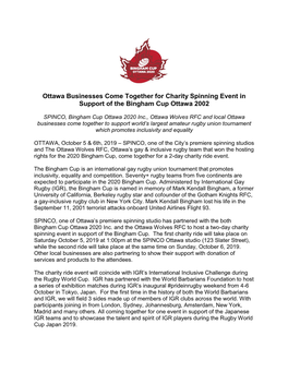 Ottawa Businesses Come Together for Charity Spinning Event in Support of the Bingham Cup Ottawa 2002