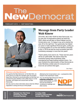 Message from Party Leader Wab Kinew 2019 WILL BE a BIG YEAR for New Democrats