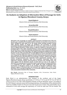 An Analysis on Adoption of Alternative Rites of Passage for Girls in Elgeiyo/Marakwet County, Kenya