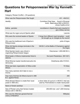 Questions for Peloponnesian War by Kenneth Harl
