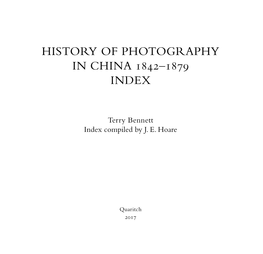 History of Photography in China 1842–1879 Index