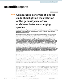 Comparative Genomics of a Novel Clade Shed Light on the Evolution of the Genus Erysipelothrix and Characterise an Emerging Species Ana Laura Grazziotin1,7*, Newton M