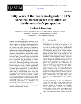 Fifty Years of the Tanzania-Uganda 1° 00´S Terrestrial Border Peace Mediation: an Insider-Outsider’S Perspective