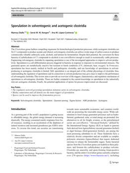 Sporulation in Solventogenic and Acetogenic Clostridia