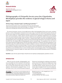 Phylogeography of Gloiopeltis Furcata Sensu Lato (Gigartinales, Rhodophyta) Provides the Evidence of Glacial Refugia in Korea and Japan