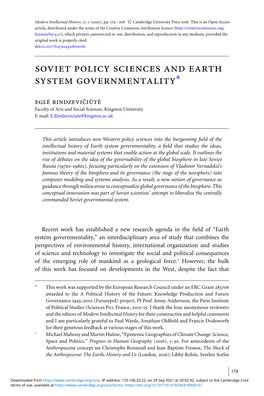 Soviet Policy Sciences and Earth System Governmentality∗