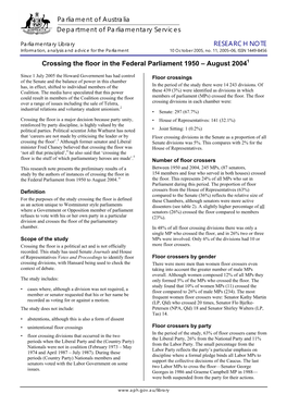 Crossing the Floor in the Federal Parliament 1950 – August 2004.Pdf