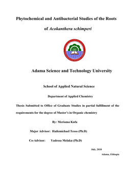 Phytochemical and Antibacterial Studies of the Roots of Acokanthera