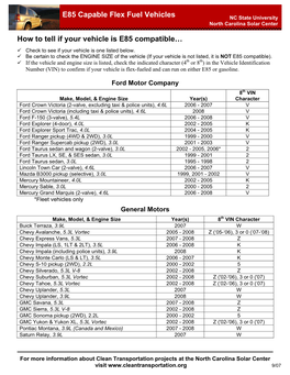 E85 FFV List