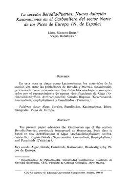 La Sección Berodia-Puertas. Nueva Datación Kasimoviense En El Carbonífero Del Sector Norte De Los Picos De Europa (N