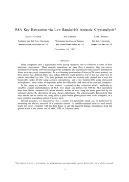 RSA Key Extraction Via Low-Bandwidth Acoustic Cryptanalysis*