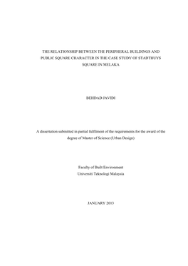 The Relationship Between the Peripheral Buildings and Public Square Character in the Case Study of Stadthuys Square in Melaka