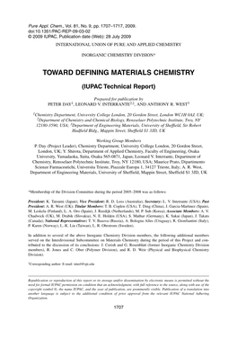 Toward Defining Materials Chemistry