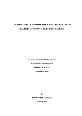 The Potential of Abalone Stock Enhancement in the Eastern Cape