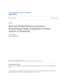 Arab and Muslim Women in American Entertainment Media: a Qualitative Content Analysis of ‘Homeland’