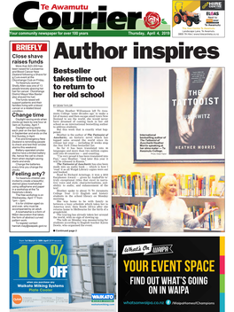 Te Awamutu Courier Thursday, April 4, 2019 Inspirational Writer, Speaker