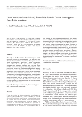 Fish Otoliths from the Deccan Intertrappean Beds, India: a Revision by Dirk NOLF, Rajendra Singh RANA & Guntupalli V